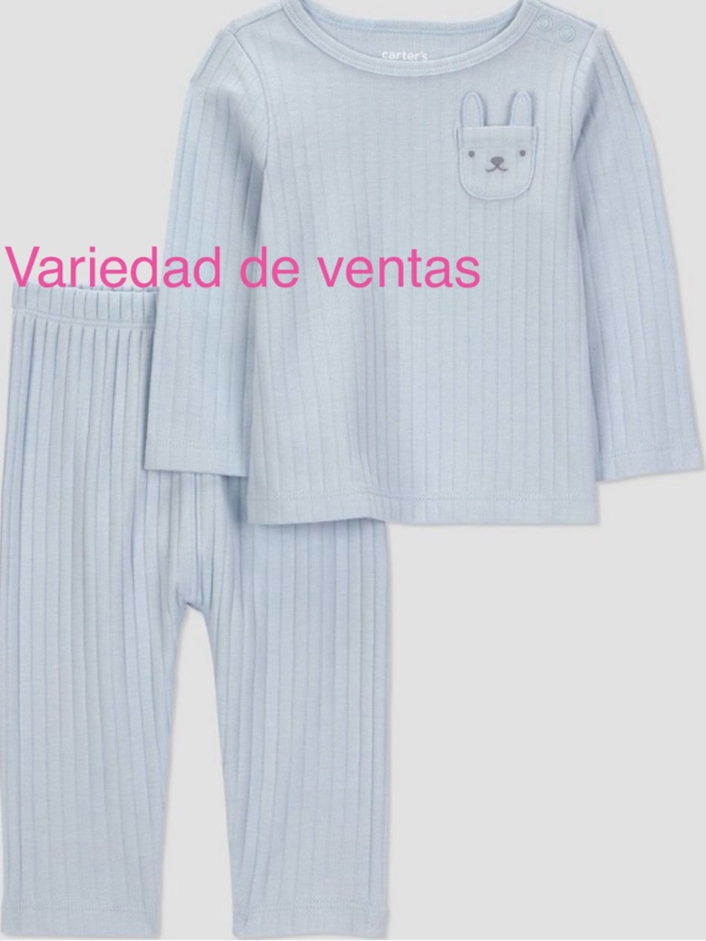 Carter's Pale Blue Ribbed Bunny Pocket